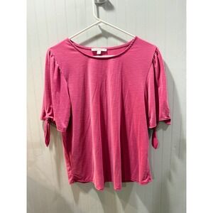 Green Envelope Los Angeles Pink Puff Sleeve Tie Cuff Knit Blouse Top Large